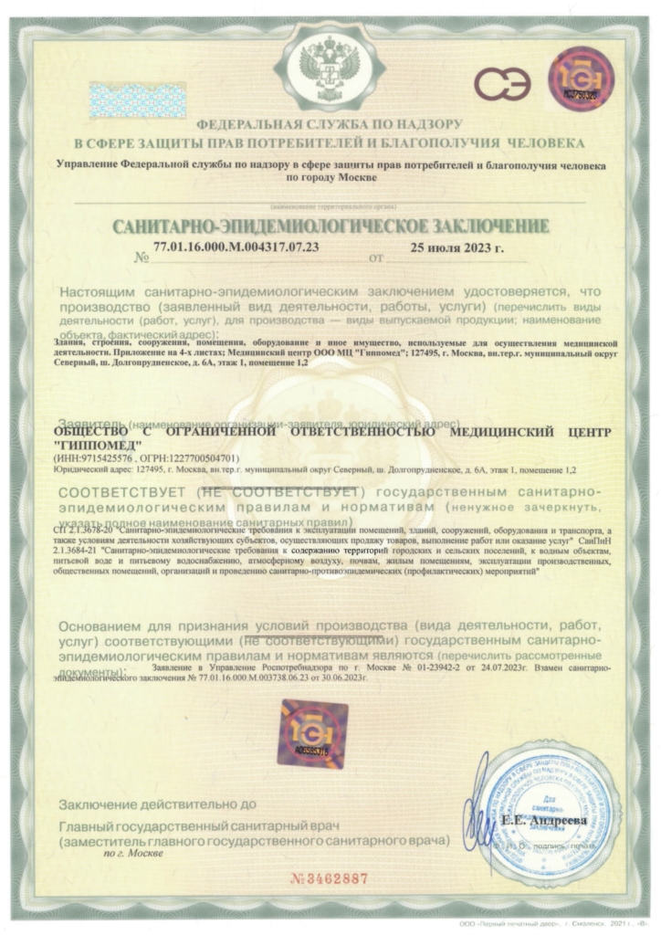 Санитарно-эпидемологическое заключение Гиппомед